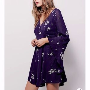 Free People Jasmine Bell Sleeve Dress in Marine